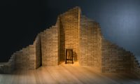 How to discipline a tree 1989, 1000 bricks made from compressed newspaper SMH, this image from Contemporary Art Tasmania (CAT) 2017 presented by Perth Institute of Contemporary Arts;  Contemporary Art Tasmania and Mona Foma 2017, curator Hannah Mathews